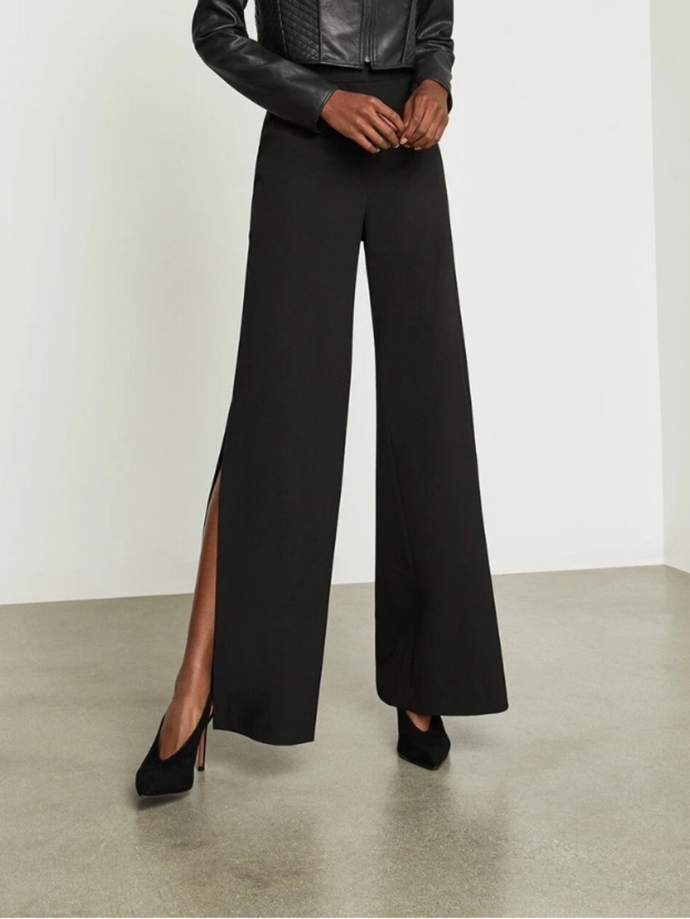 BCBGMaxAzria Black Wide-Leg Side-Slit Palazzo Pants